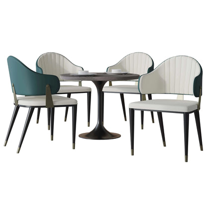 Verve 5-Piece Dining Set with 36" Round Resin Top Table and 4 Leather Dining Chair - Elax Furniture