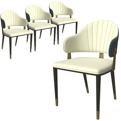 Aria Leather Dining Chair with a Curved Back and Gold Accents Design in Iron Set of 4 - Elax Furniture