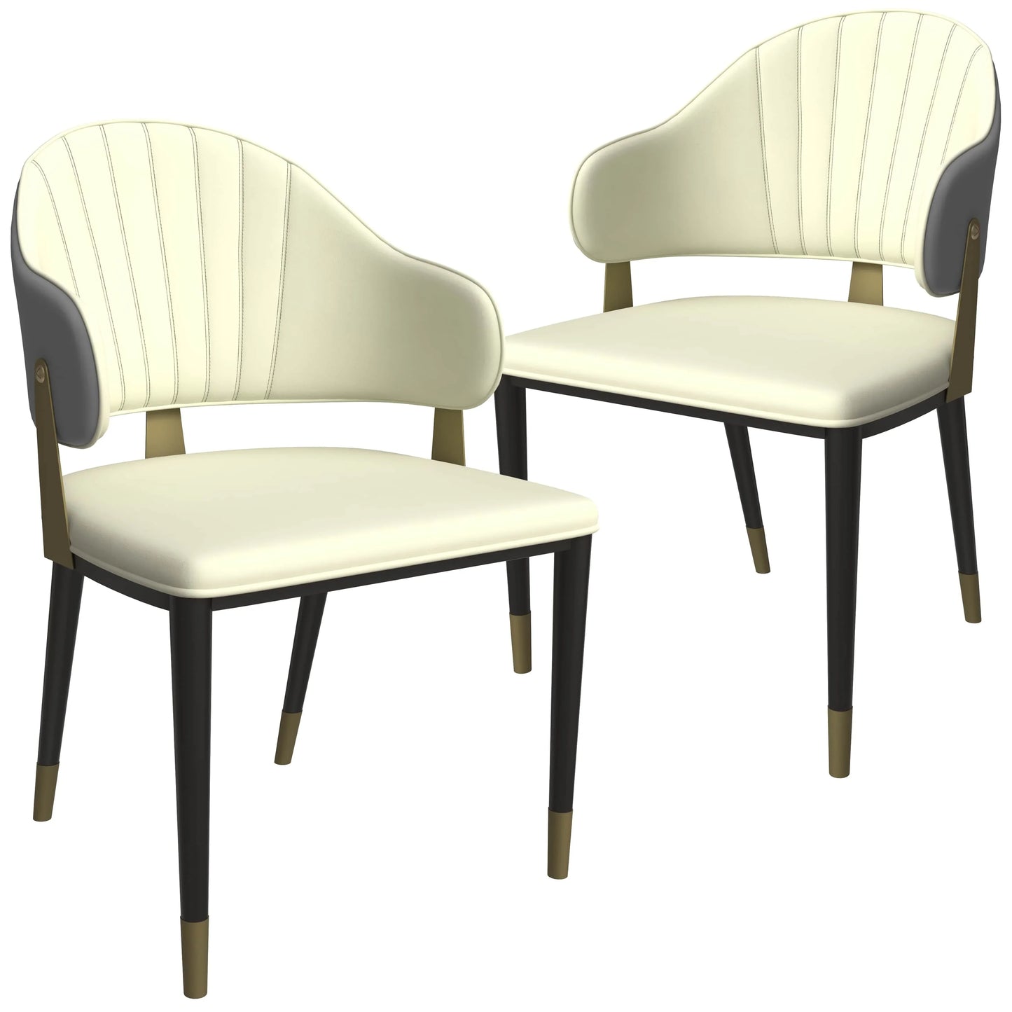 Aria Leather Dining Chair with a Curved Back and Gold Accents Design in Iron Set of 2 - Elax Furniture