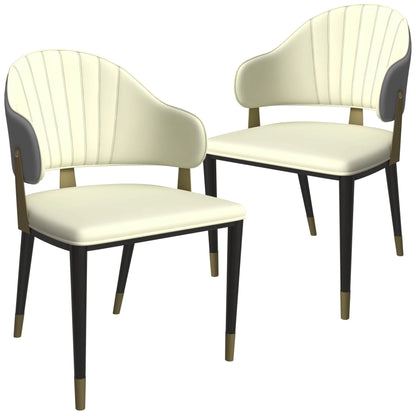 Aria Leather Dining Chair with a Curved Back and Gold Accents Design in Iron Set of 2 - Elax Furniture