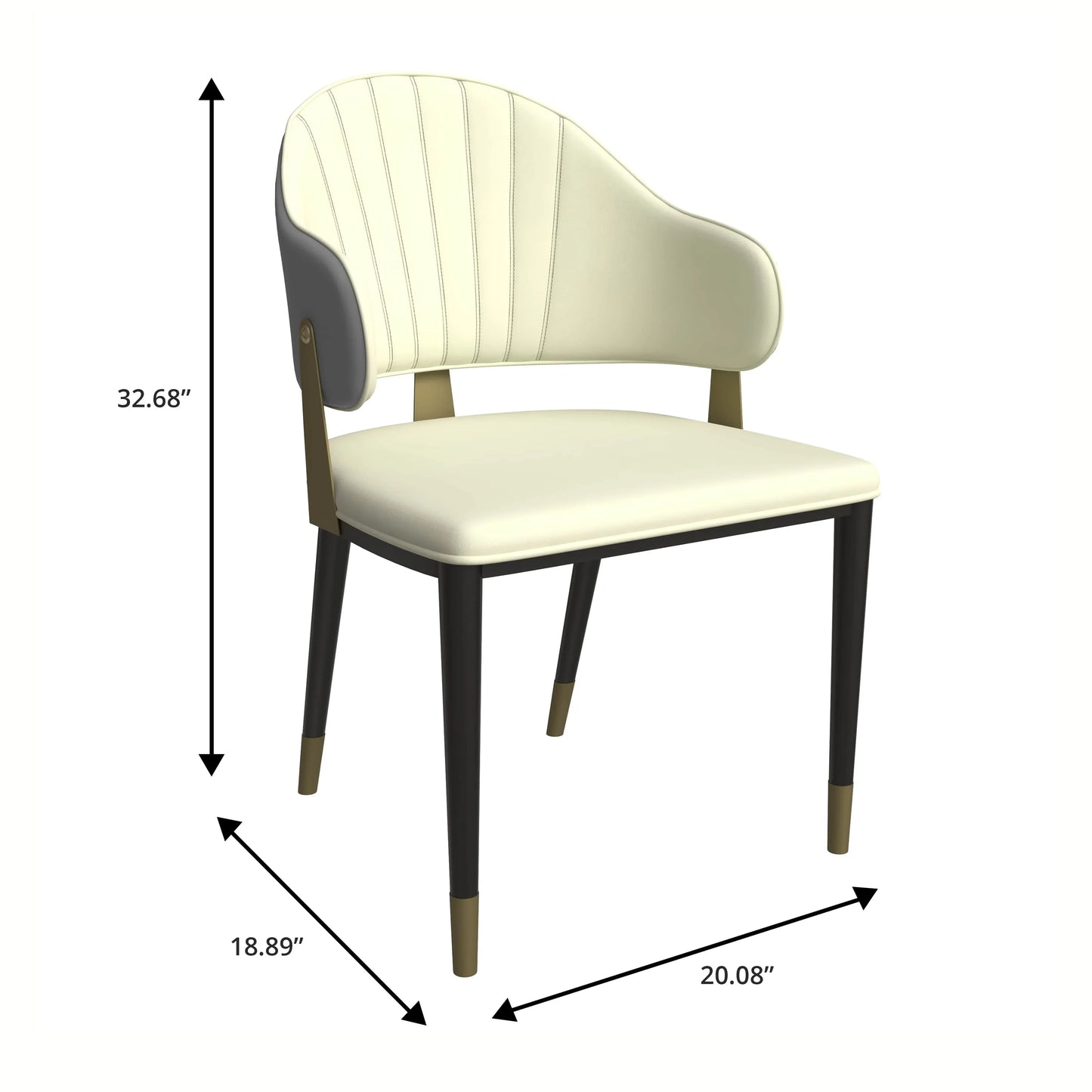 Aria Leather Dining Chair with a Curved Back and Gold Accents Design in Iron Set of 2 - Elax Furniture