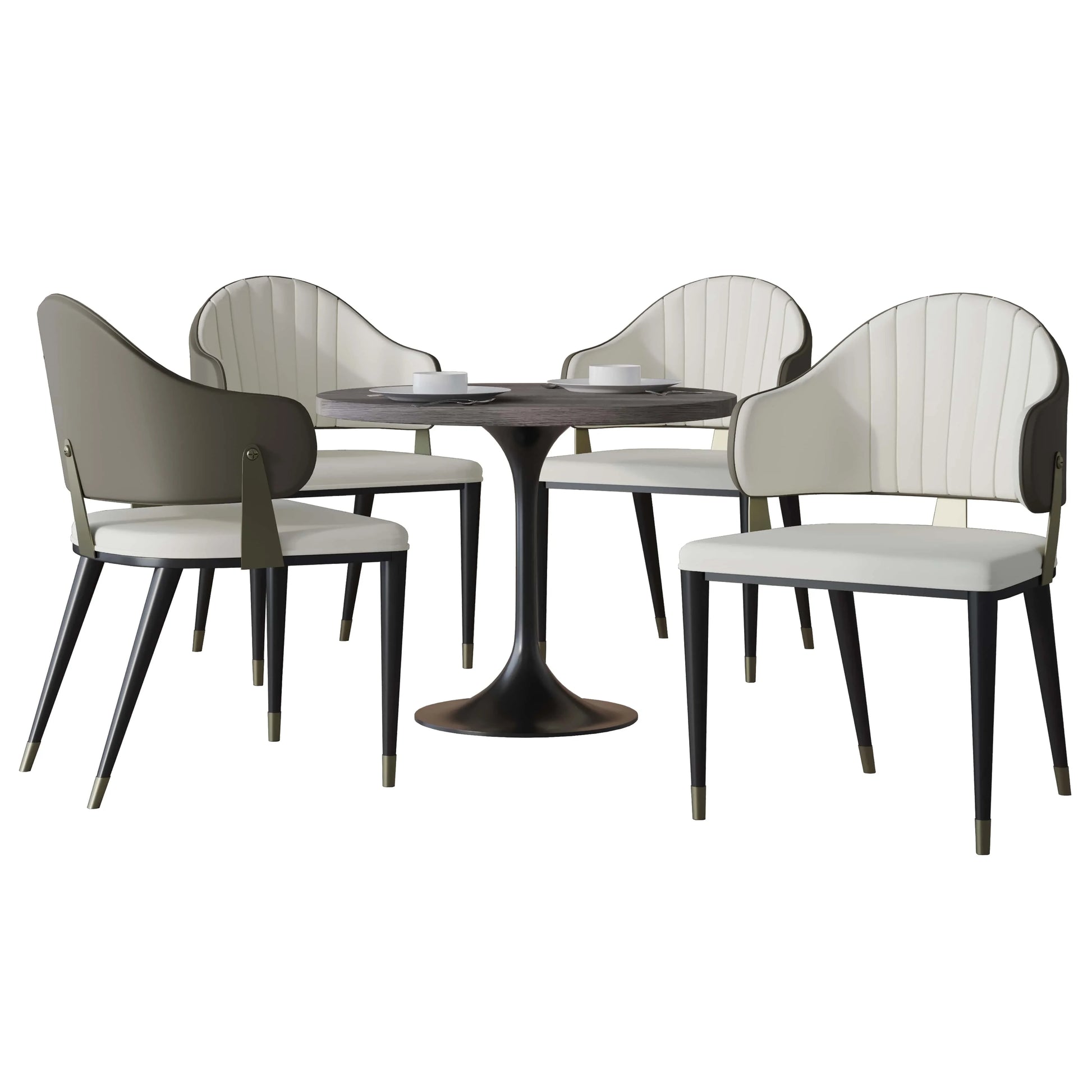 Verve 5-Piece Dining Set with 36" Round Resin Top Table and 4 Leather Dining Chair - Elax Furniture