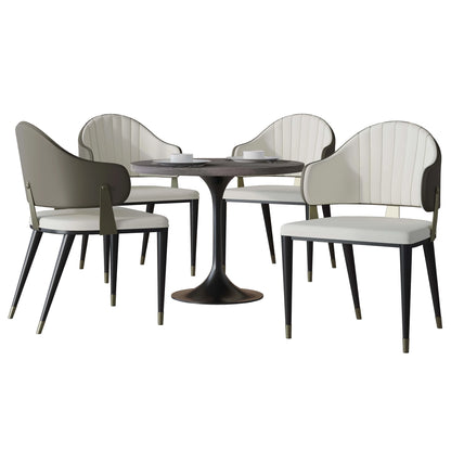 Verve 5-Piece Dining Set with 36" Round Resin Top Table and 4 Leather Dining Chair - Elax Furniture