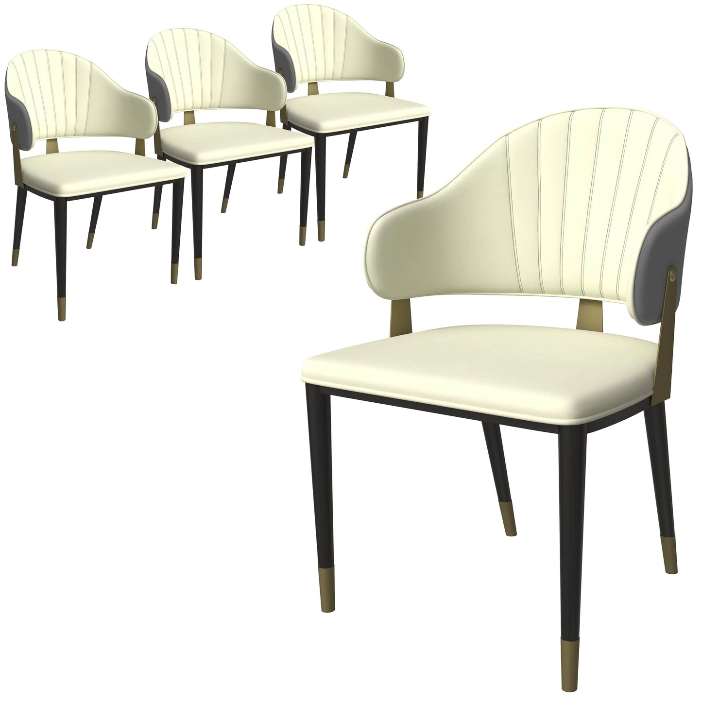 Aria Leather Dining Chair with a Curved Back and Gold Accents Design in Iron Set of 4 - Elax Furniture