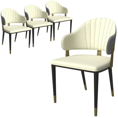 Aria Leather Dining Chair with a Curved Back and Gold Accents Design in Iron Set of 4 - Elax Furniture