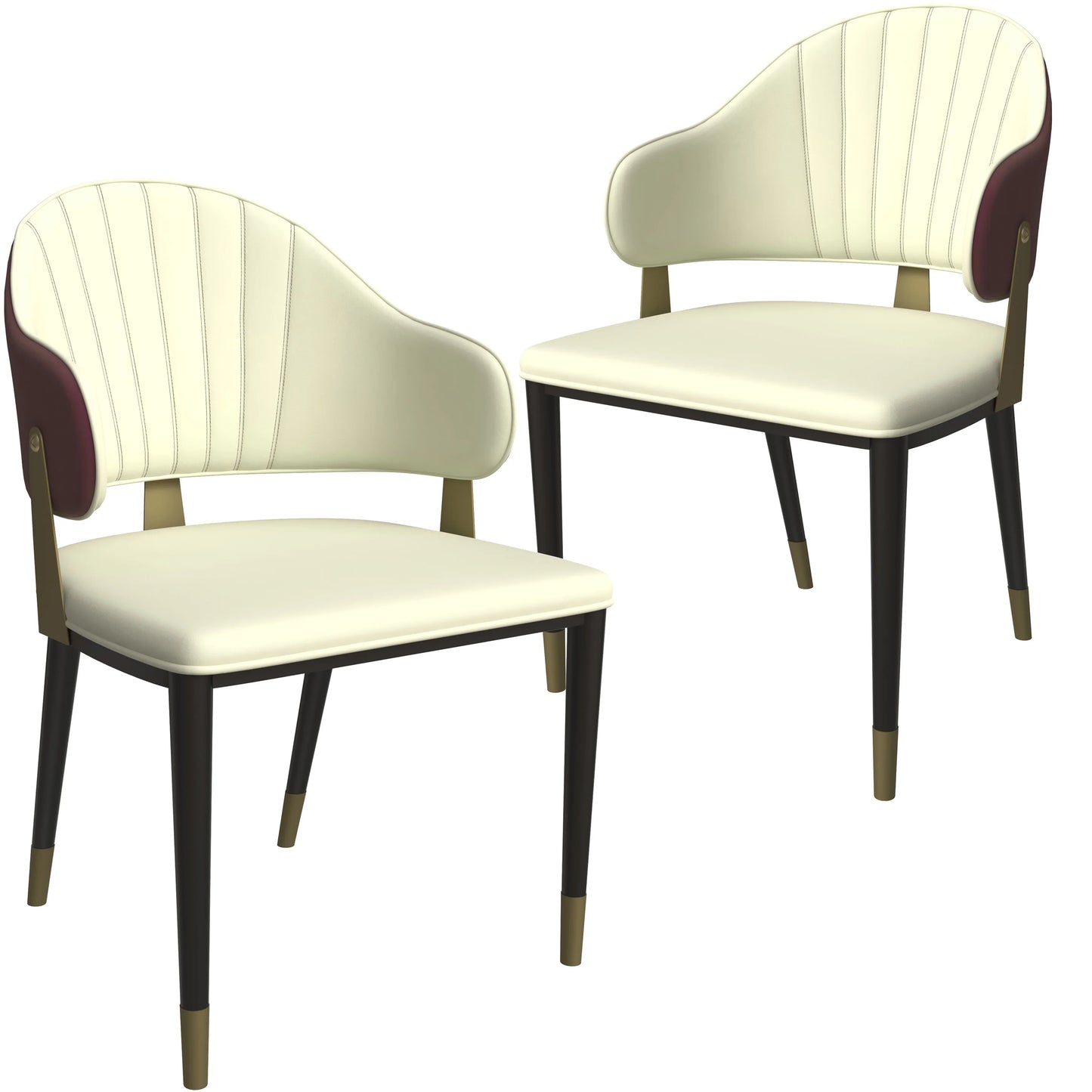 Aria Leather Dining Chair with a Curved Back and Gold Accents Design in Iron Set of 2 - Elax Furniture