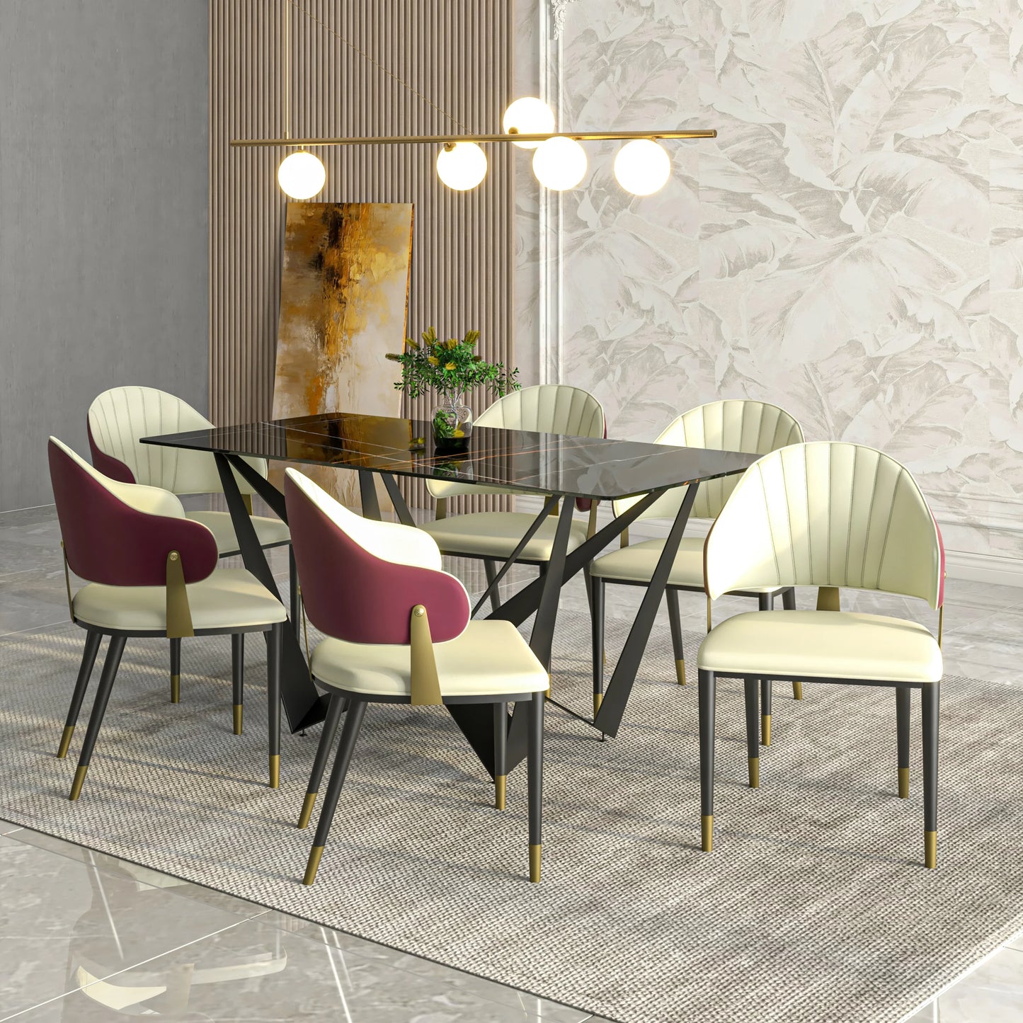 Aria Leather Dining Chair with a Curved Back and Gold Accents Design in Iron Set of 2 - Elax Furniture