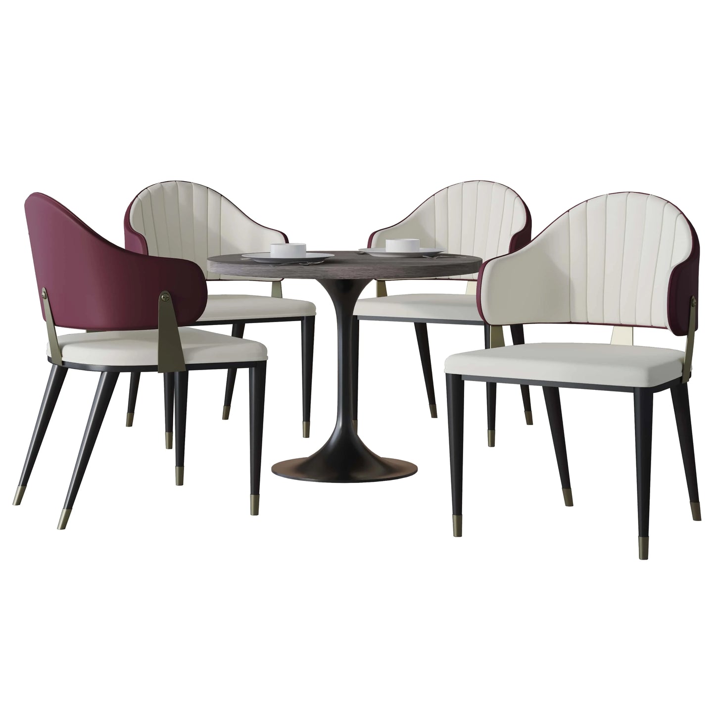 Verve 5-Piece Dining Set with 36" Round Resin Top Table and 4 Leather Dining Chair - Elax Furniture