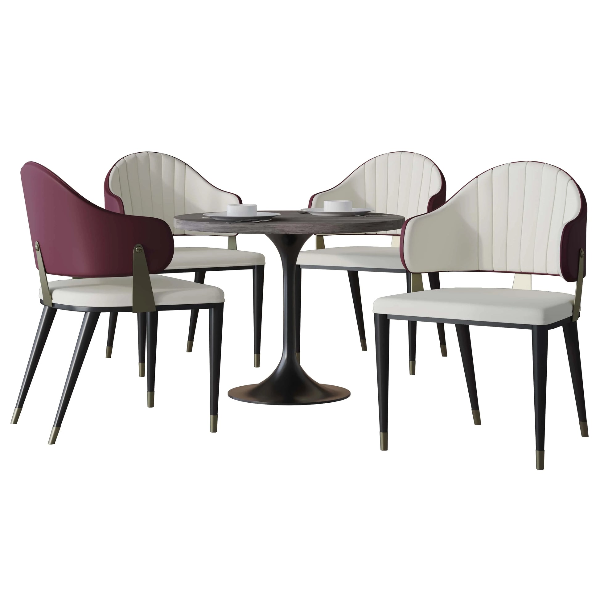 Verve 5-Piece Dining Set with 36" Round Resin Top Table and 4 Leather Dining Chair - Elax Furniture