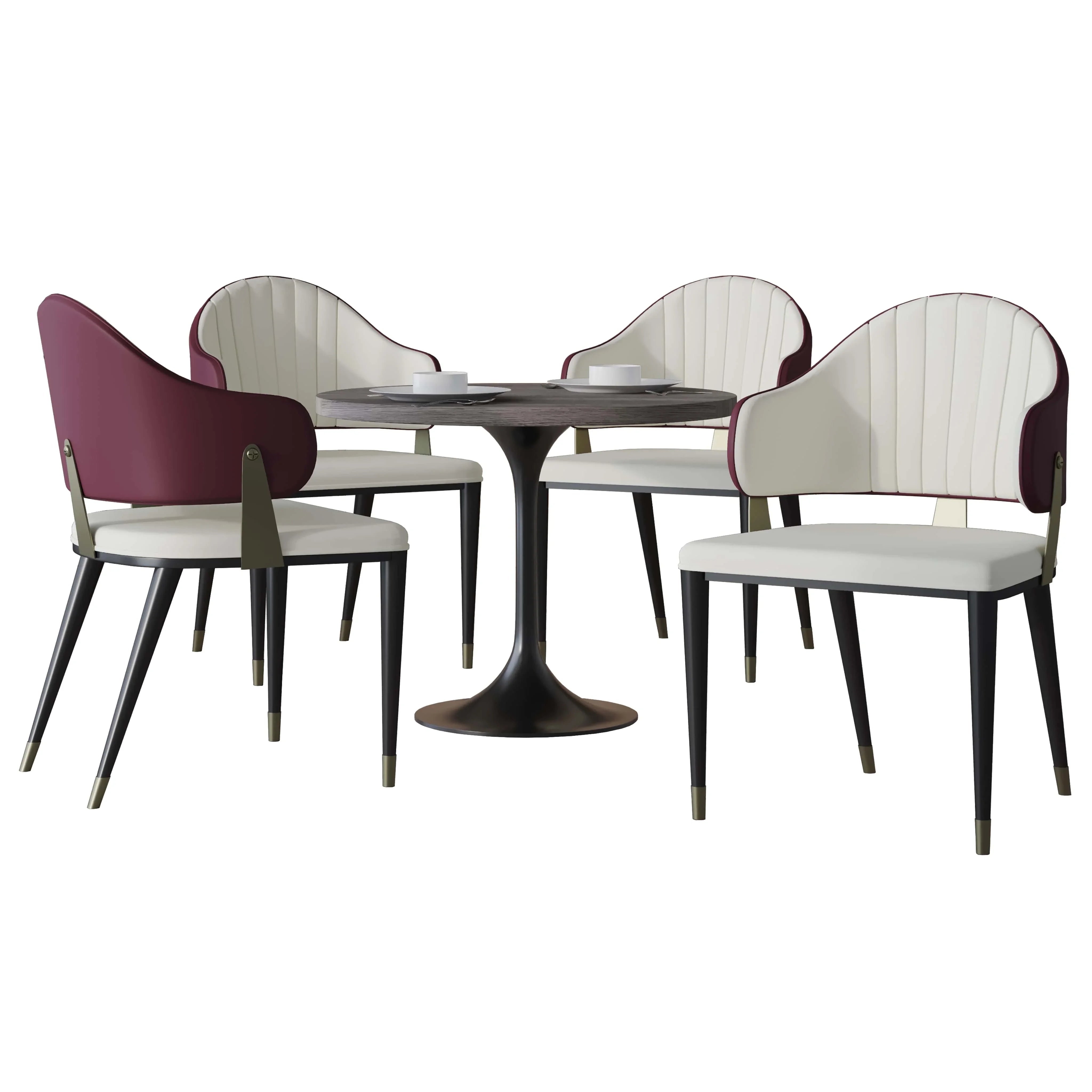 Verve 5-Piece Dining Set with 36" Round Resin Top Table and 4 Leather Dining Chair - Elax Furniture