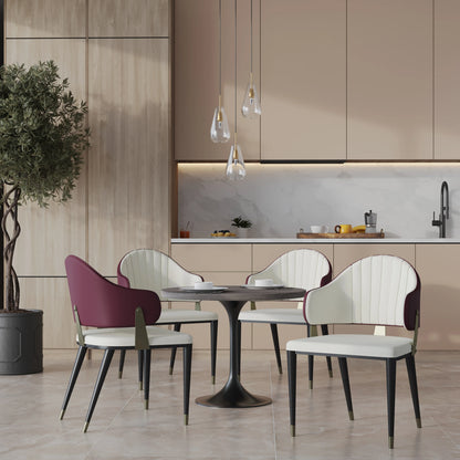 Verve 5-Piece Dining Set with 36" Round Resin Top Table and 4 Leather Dining Chair - Elax Furniture