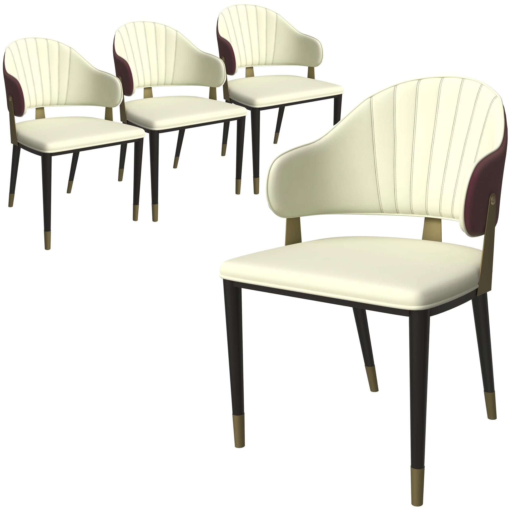 Aria Leather Dining Chair with a Curved Back and Gold Accents Design in Iron Set of 4 - Elax Furniture