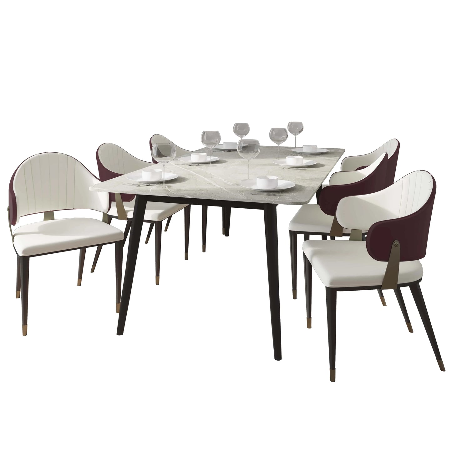 Zayle 7-Piece Dining Set with 55" Rectangular Sintered Stone Top Table and 4 Leather Dining Chair - Elax Furniture