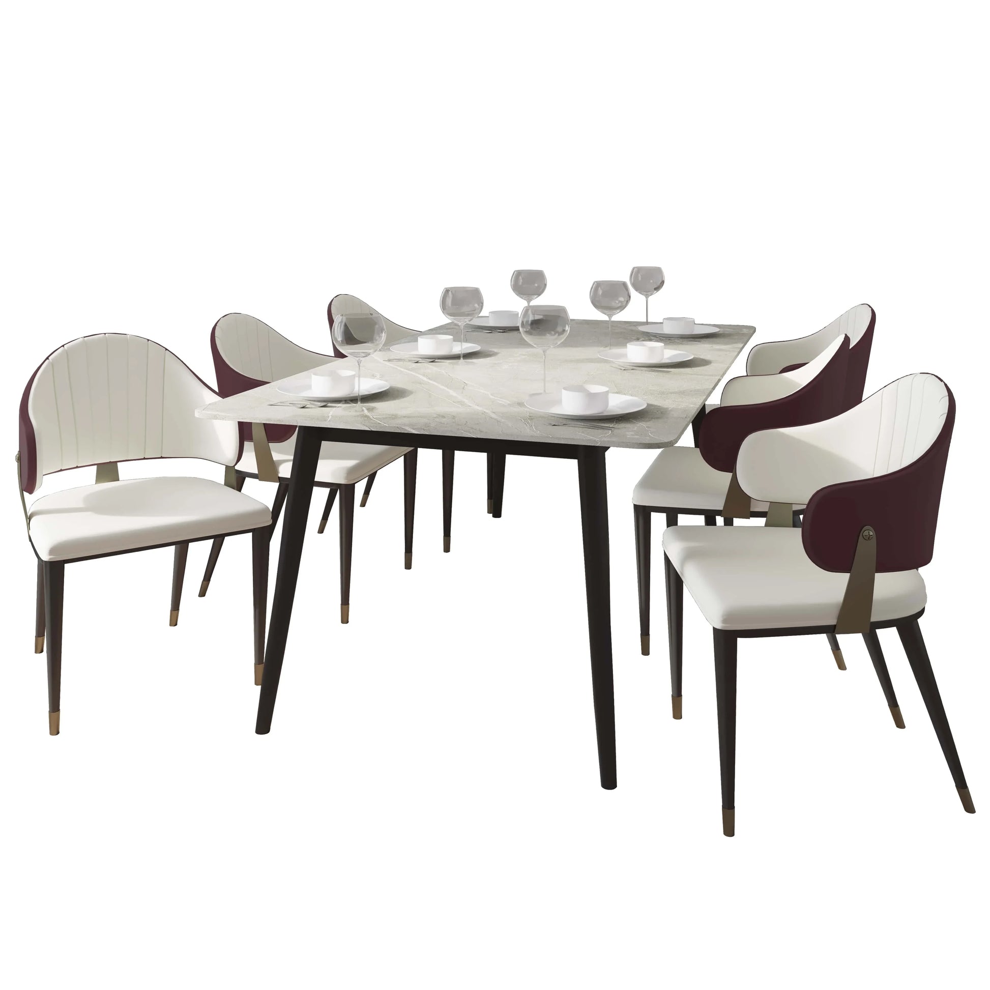 Zayle 7-Piece Dining Set with 55" Rectangular Sintered Stone Top Table and 4 Leather Dining Chair - Elax Furniture