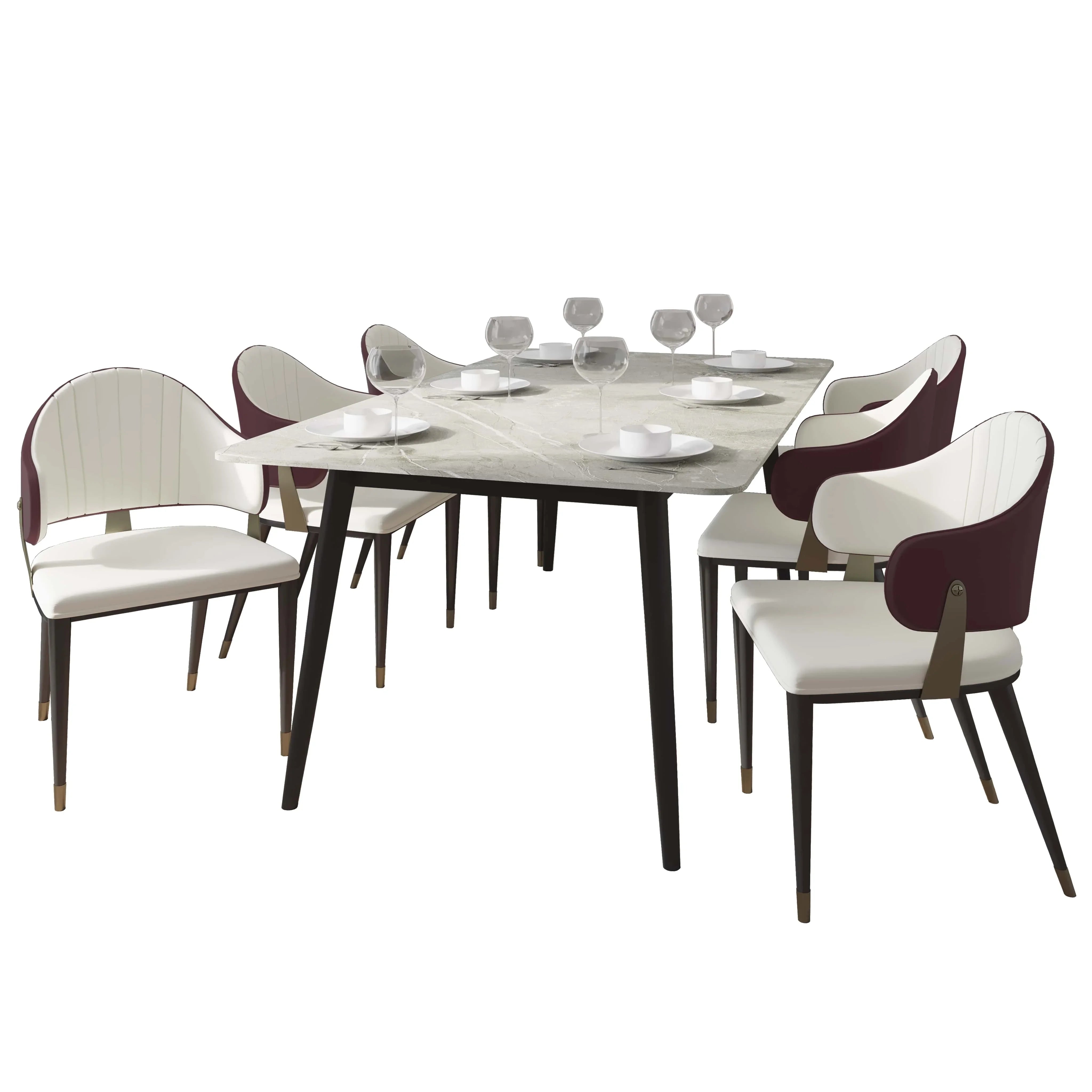 Zayle 7-Piece Dining Set with 55" Rectangular Sintered Stone Top Table and 4 Leather Dining Chair - Elax Furniture