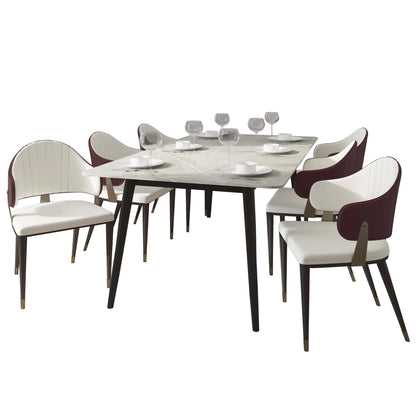 Zayle 7-Piece Dining Set with 55" Rectangular Sintered Stone Top Table and 4 Leather Dining Chair - Elax Furniture