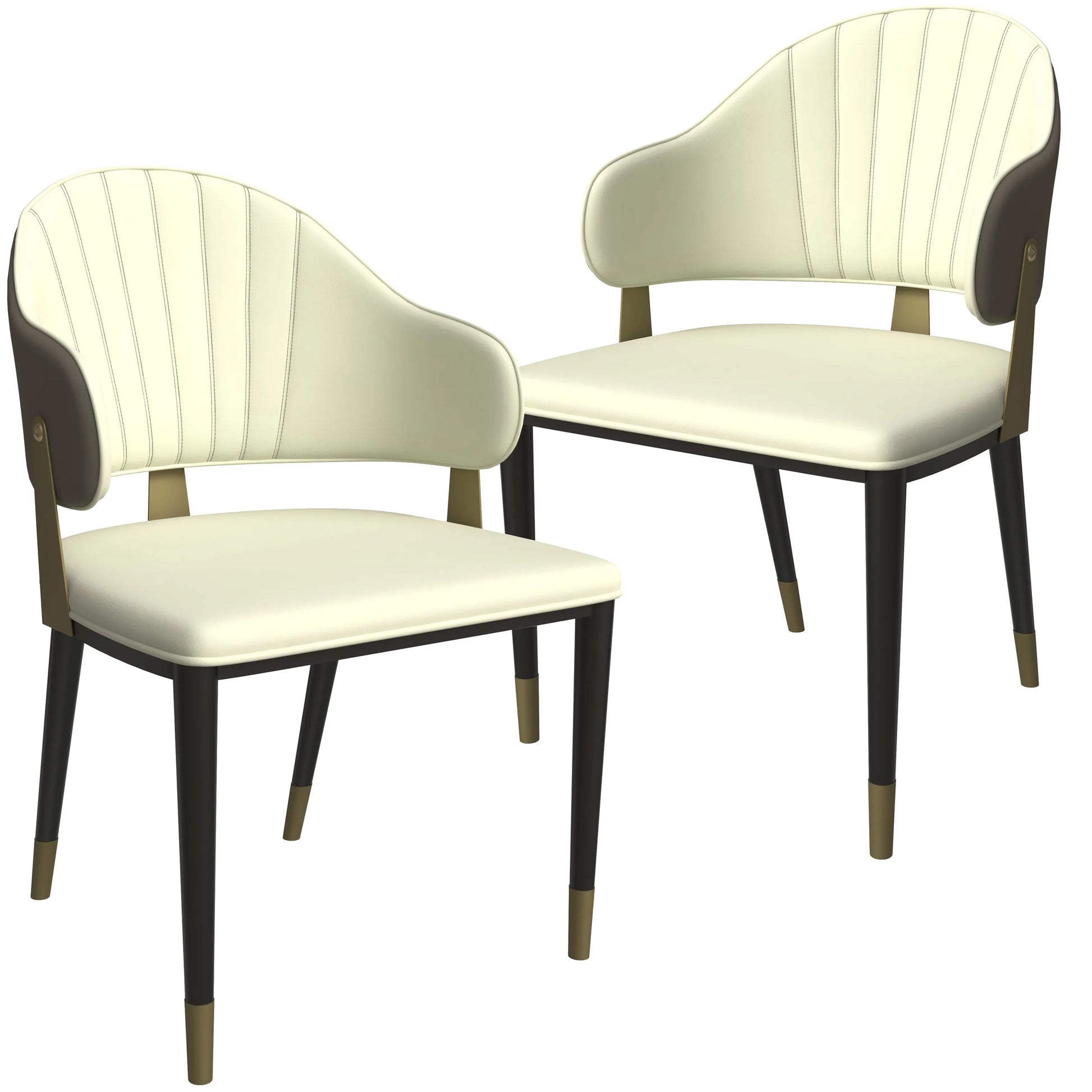 Aria Leather Dining Chair with a Curved Back and Gold Accents Design in Iron Set of 2 - Elax Furniture