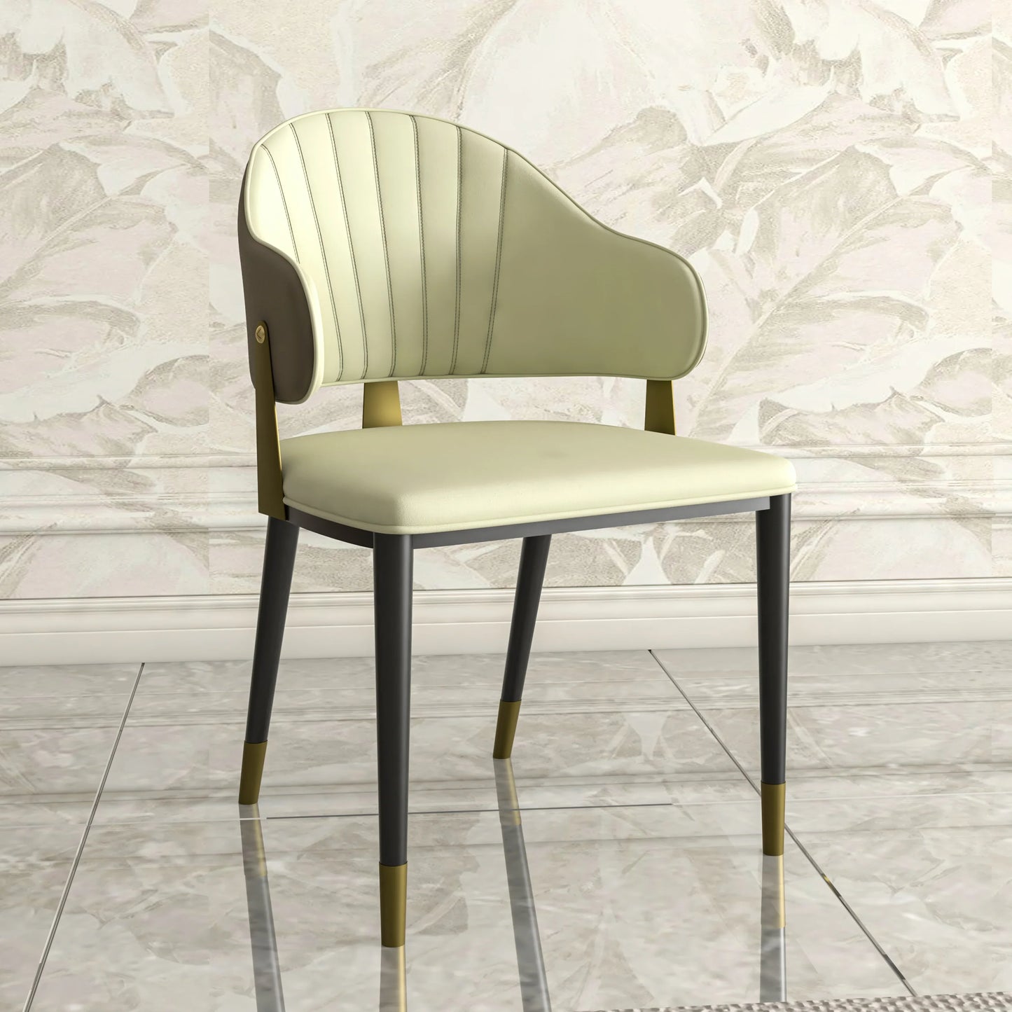 Aria Leather Dining Chair with a Curved Back and Gold Accents Design in Iron Set of 2 - Elax Furniture