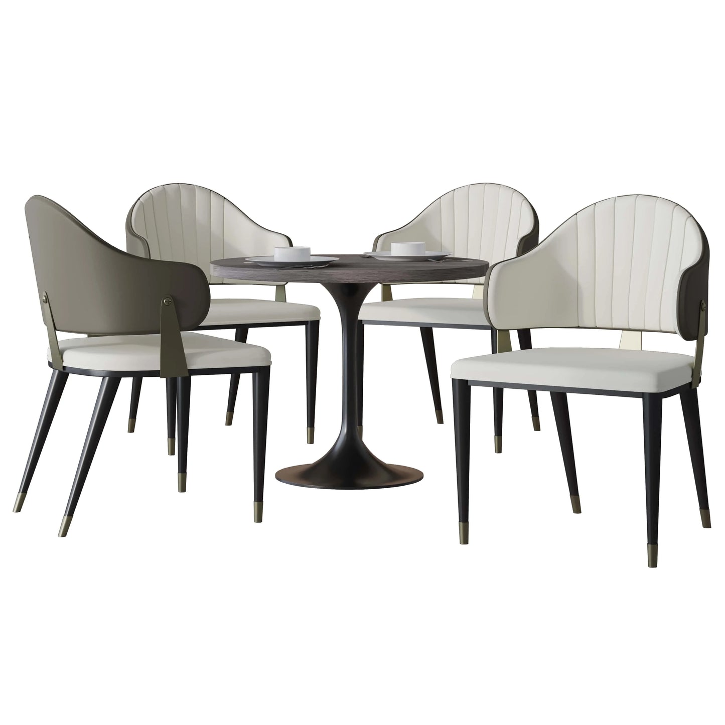 Verve 5-Piece Dining Set with 36" Round Resin Top Table and 4 Leather Dining Chair - Elax Furniture