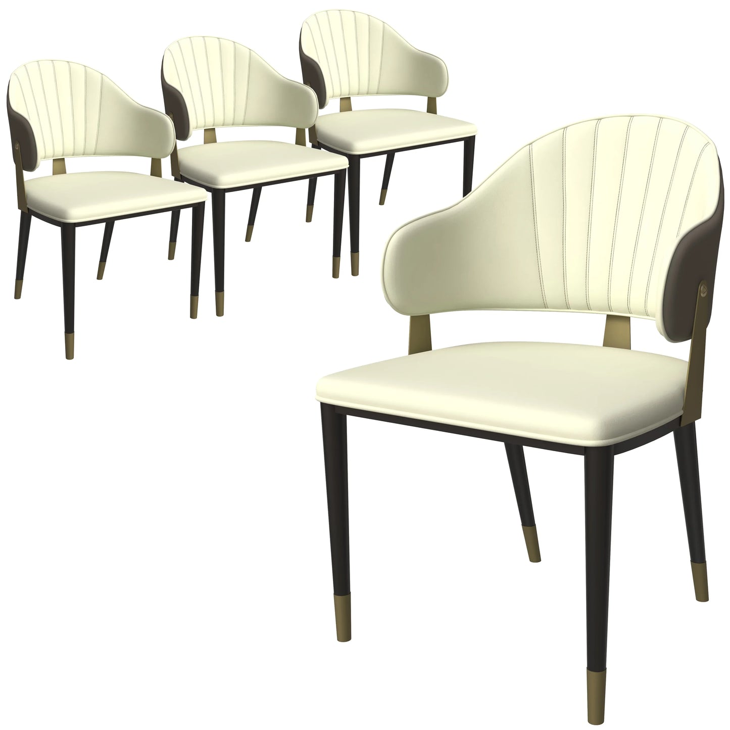Aria Leather Dining Chair with a Curved Back and Gold Accents Design in Iron Set of 4 - Elax Furniture