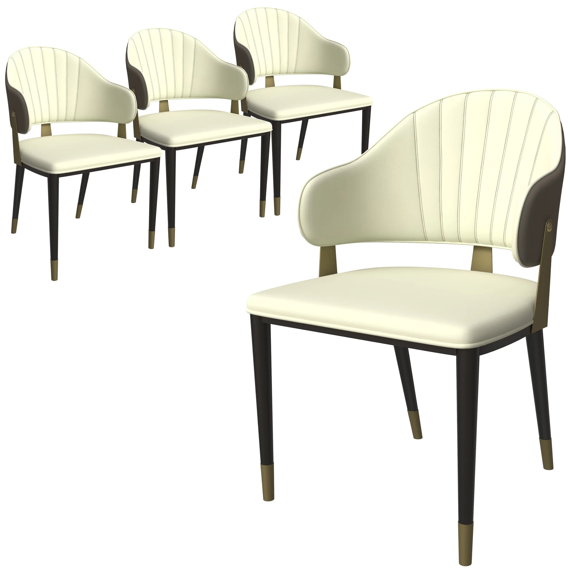 Aria Leather Dining Chair with a Curved Back and Gold Accents Design in Iron Set of 4 - Elax Furniture