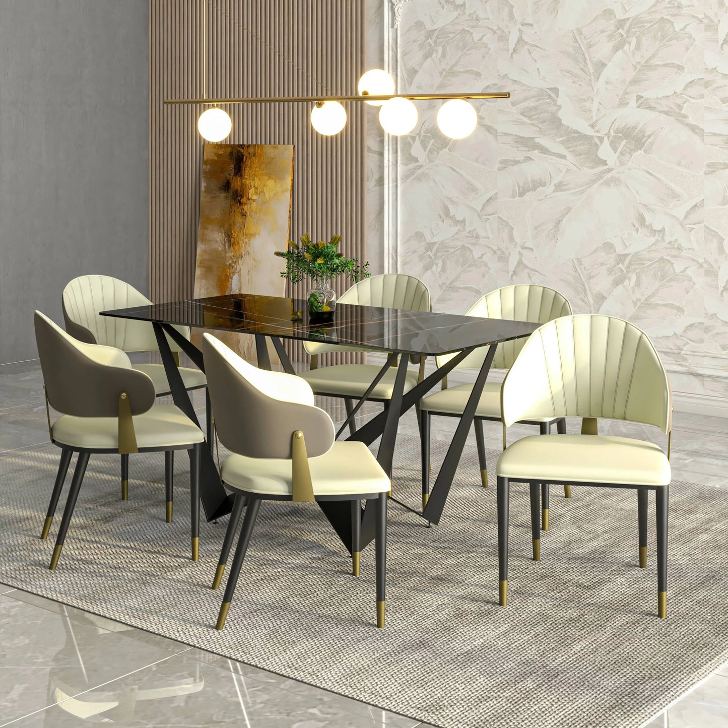 Aria Leather Dining Chair with a Curved Back and Gold Accents Design in Iron Set of 4 - Elax Furniture