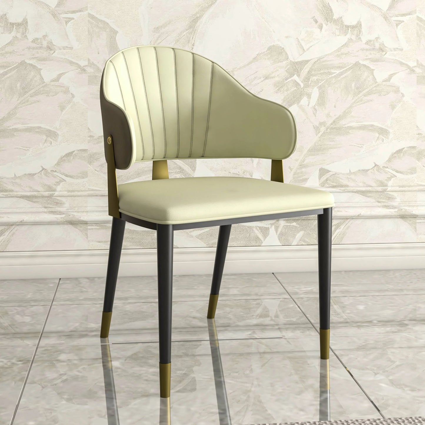 Aria Leather Dining Chair with a Curved Back and Gold Accents Design in Iron Set of 4 - Elax Furniture