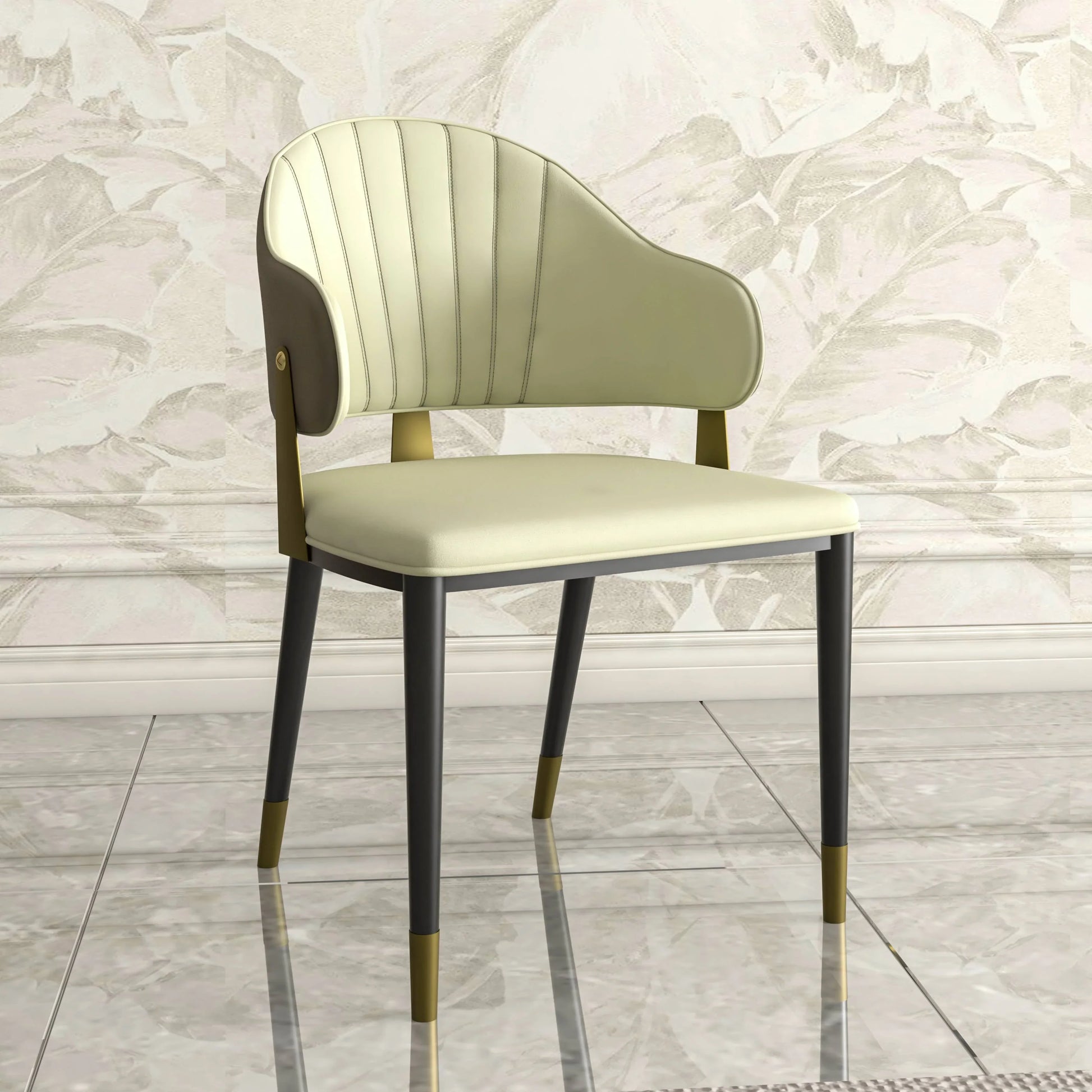 Aria Leather Dining Chair with a Curved Back and Gold Accents Design in Iron Set of 4 - Elax Furniture