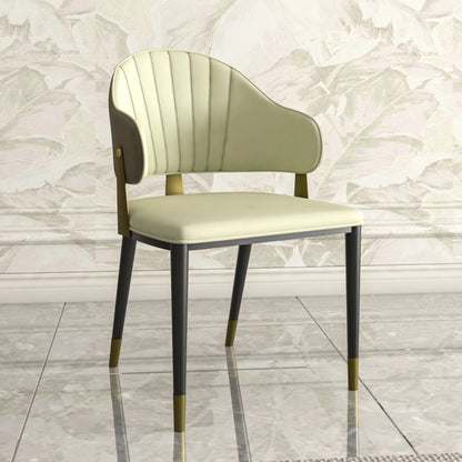 Aria Leather Dining Chair with a Curved Back and Gold Accents Design in Iron Set of 4 - Elax Furniture