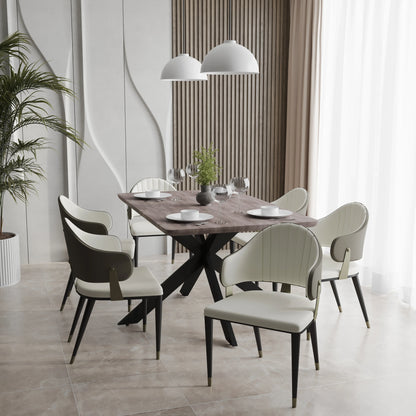 Ravenna 7-Piece Dining Set with Rectangular Dining Table in Rustic Gray MDF Top and 4 Leather/Velvet Dining Chairs - Elax Furniture