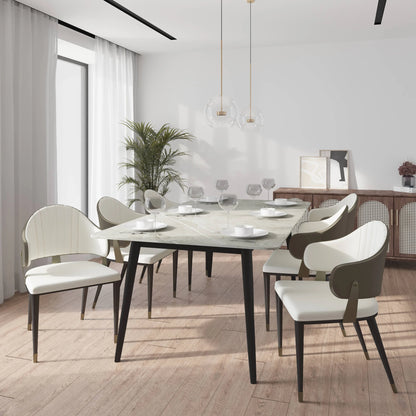 Zayle 7-Piece Dining Set with 55" Rectangular Sintered Stone Top Table and 4 Leather Dining Chair - Elax Furniture