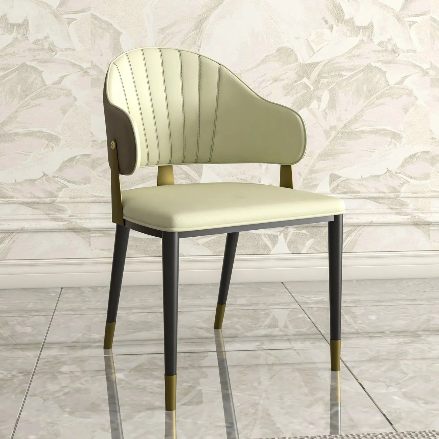 Aria Leather Dining Chair with a Curved Back and Gold Accents Design in Iron - Elax Furniture