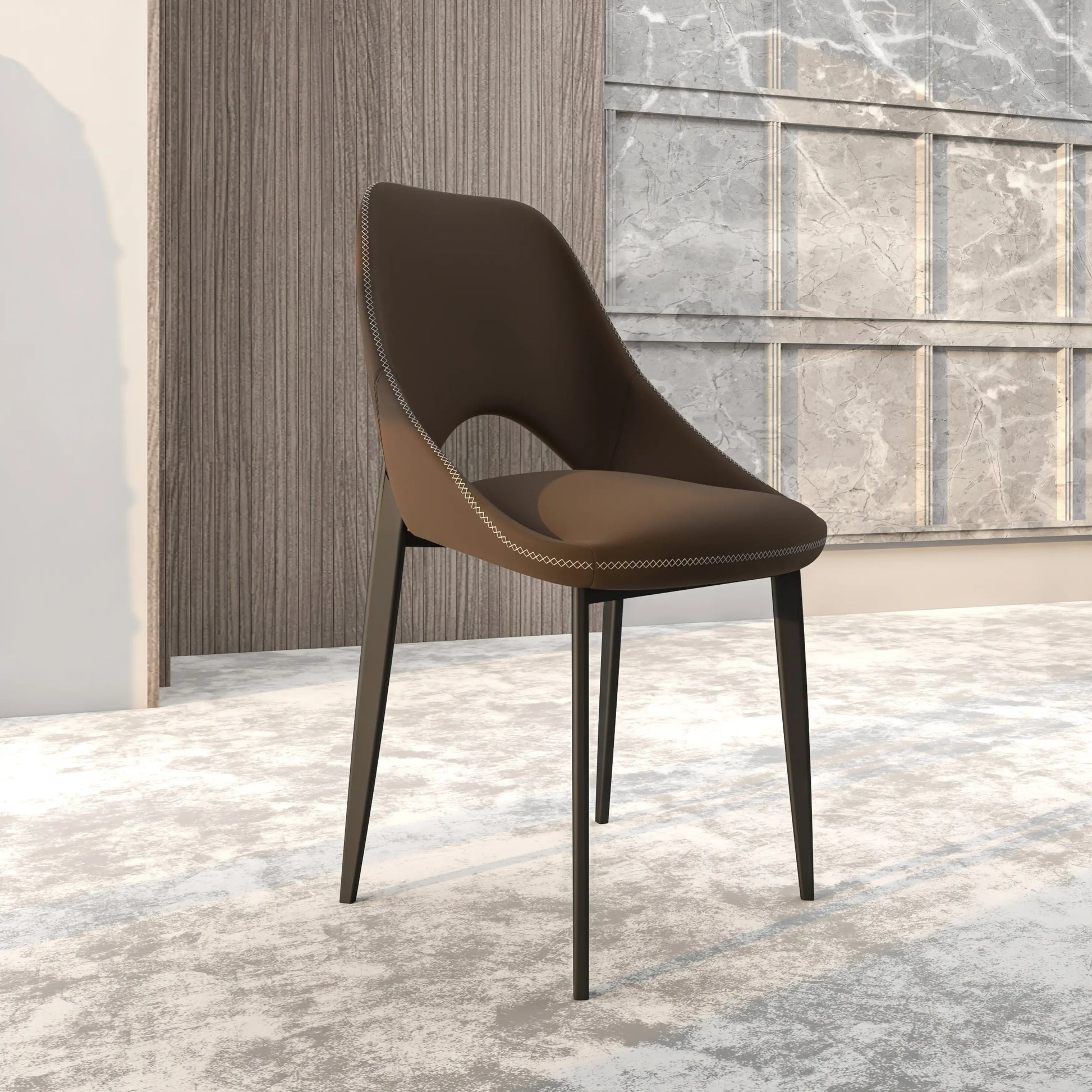 Amalfi Upholstered Dining Chair with a Curved Open Back Design in Black Iron - Elax Furniture