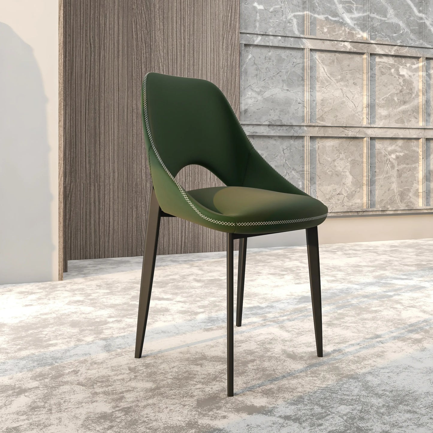 Amalfi Upholstered Dining Chair with a Curved Open Back Design in Black Iron - Elax Furniture
