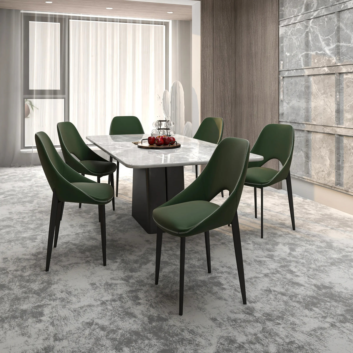 Amalfi Upholstered Dining Chair with a Curved Open Back Design in Black Iron - Elax Furniture