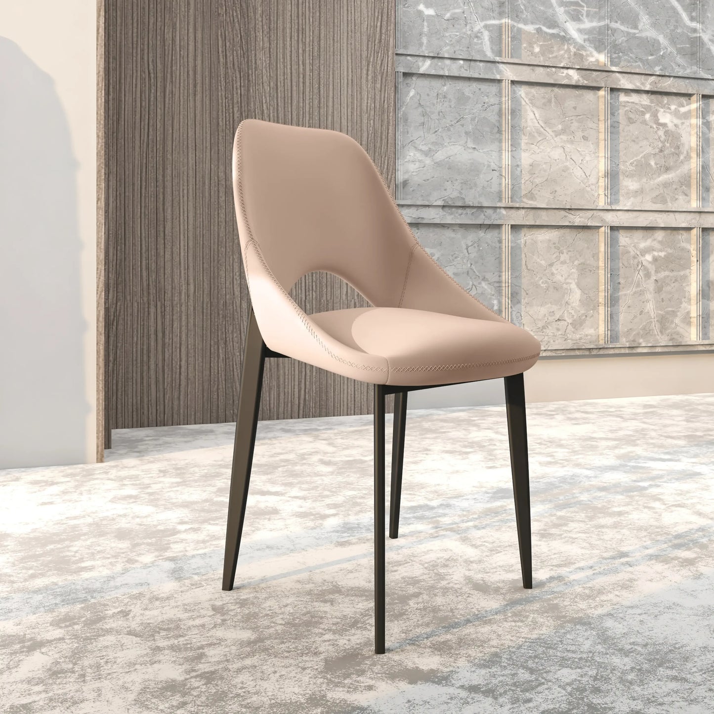 Amalfi Upholstered Dining Chair with a Curved Open Back Design in Black Iron - Elax Furniture