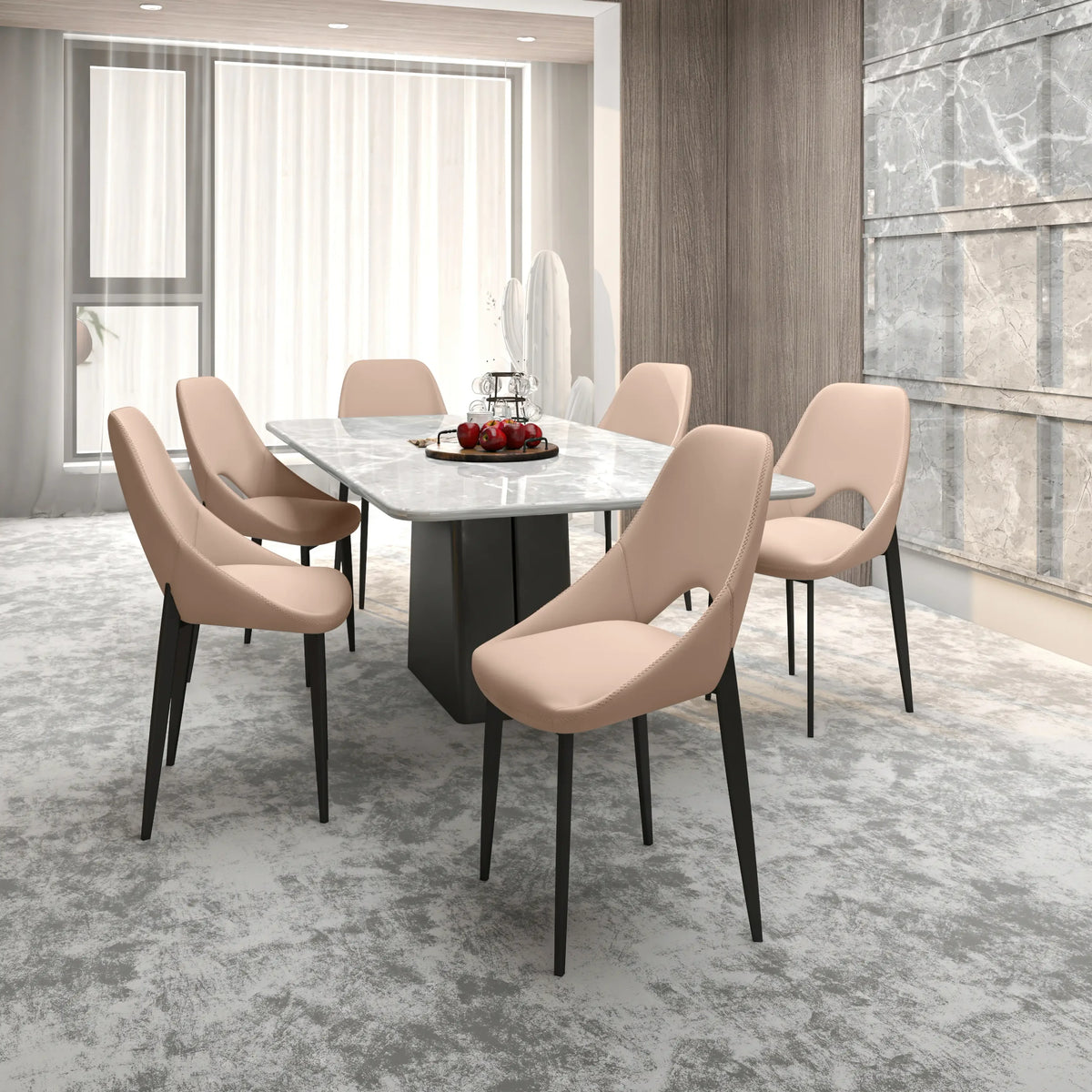 Amalfi Upholstered Dining Chair with a Curved Open Back Design in Black Iron - Elax Furniture