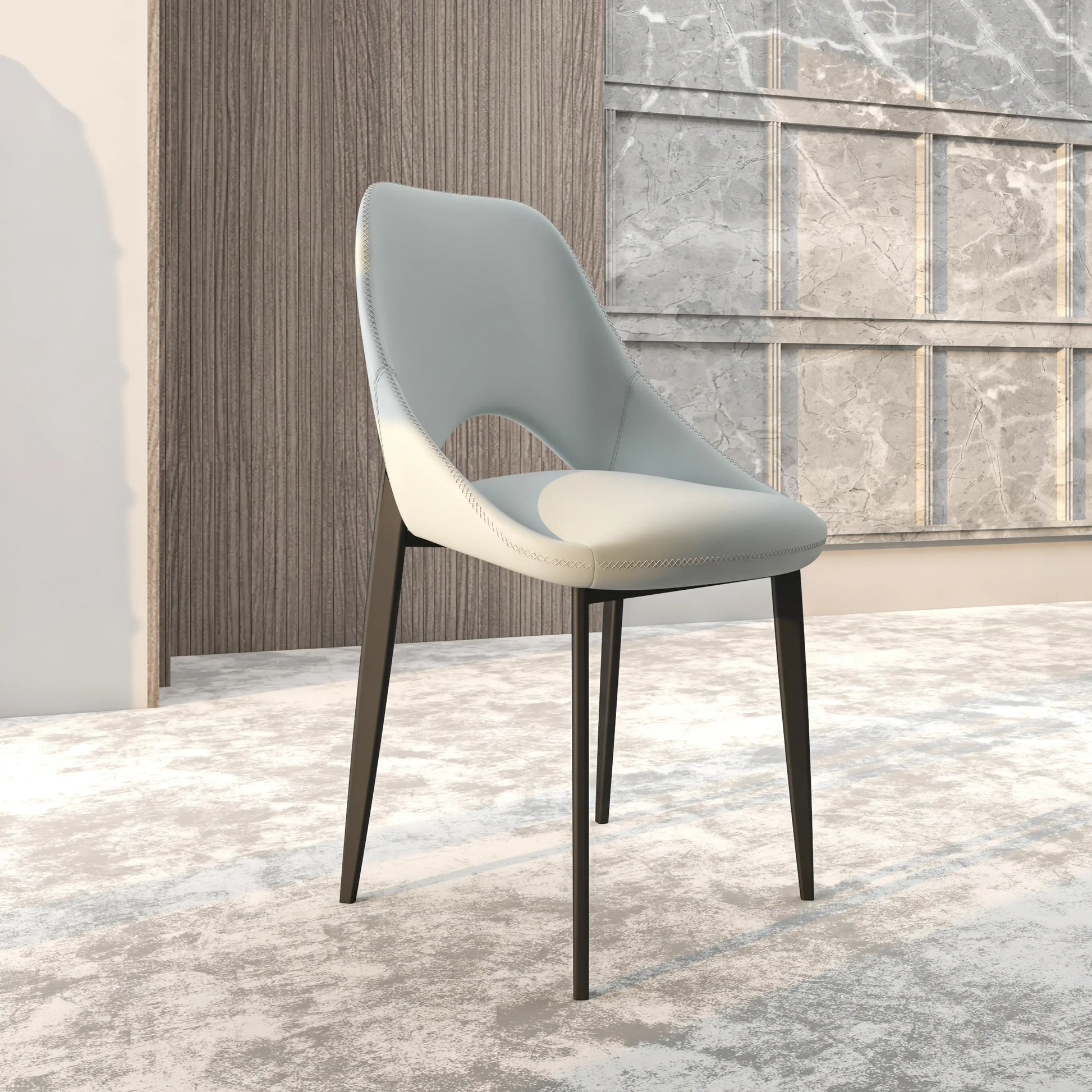 Amalfi Upholstered Dining Chair with a Curved Open Back Design in Black Iron - Elax Furniture