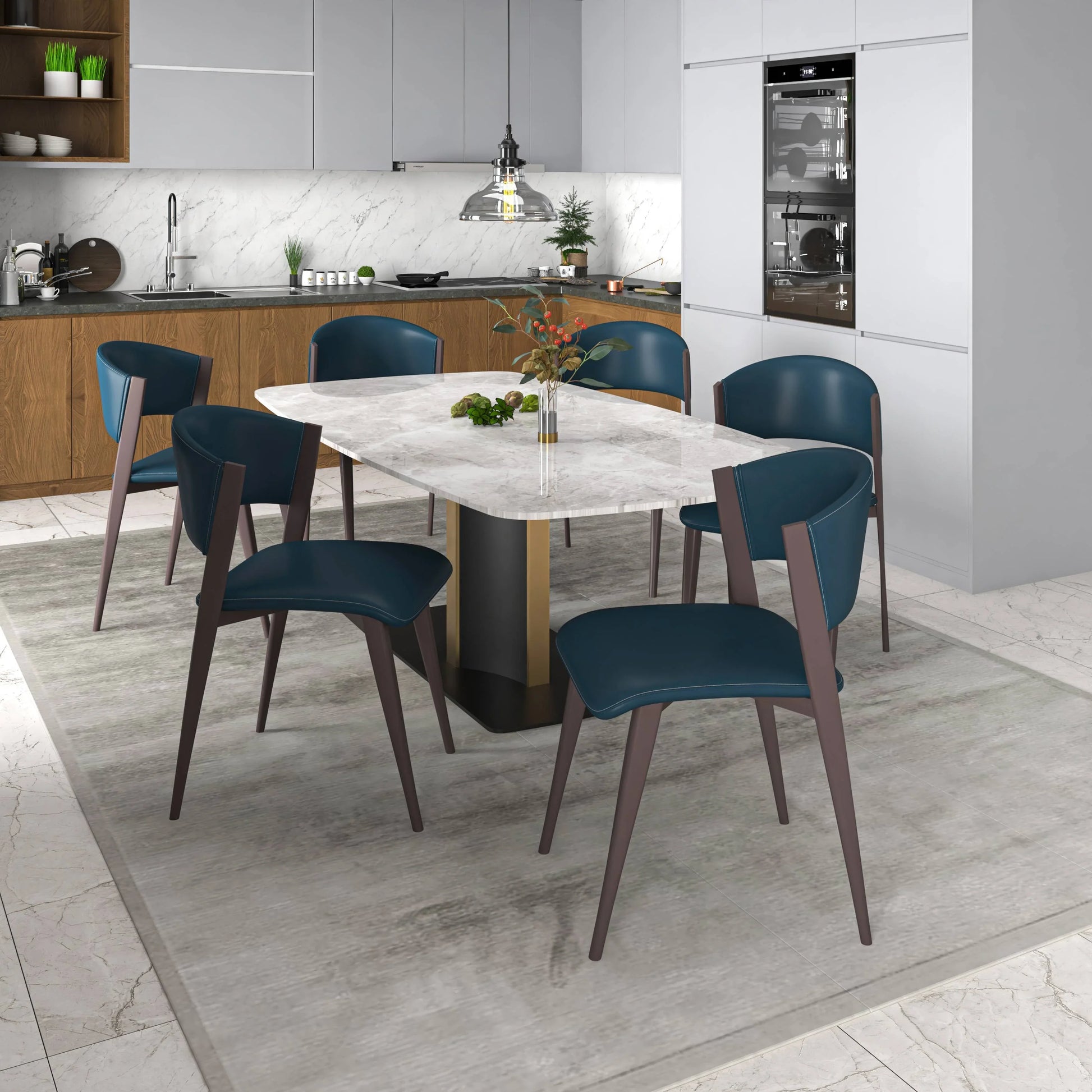 Aspen Dining Chairs Upholstered in Leather Kitchen Room Chairs with Metal Legs Set of 2 - Elax Furniture