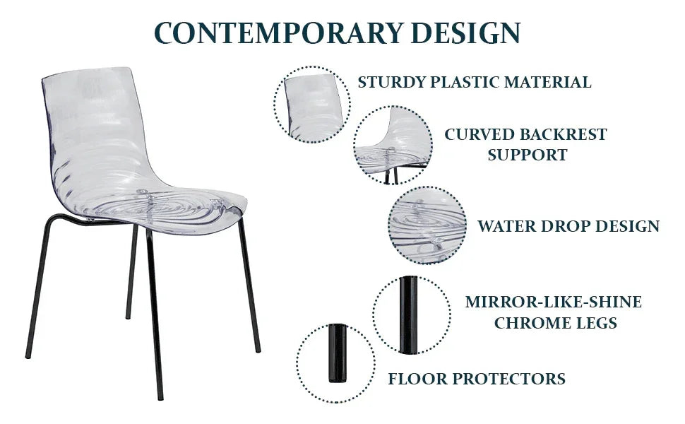 Astor Dining Chair Modern ABS Plastic Side Chair with Stainless-Steel Legs - Elax Furniture