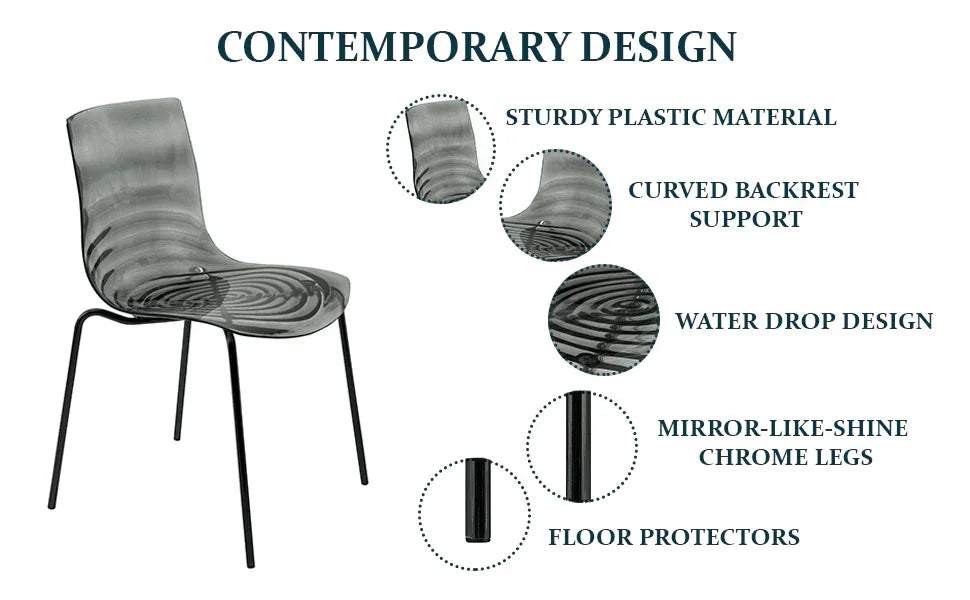 Astor Dining Chair Modern ABS Plastic Side Chair with Stainless-Steel Legs - Elax Furniture