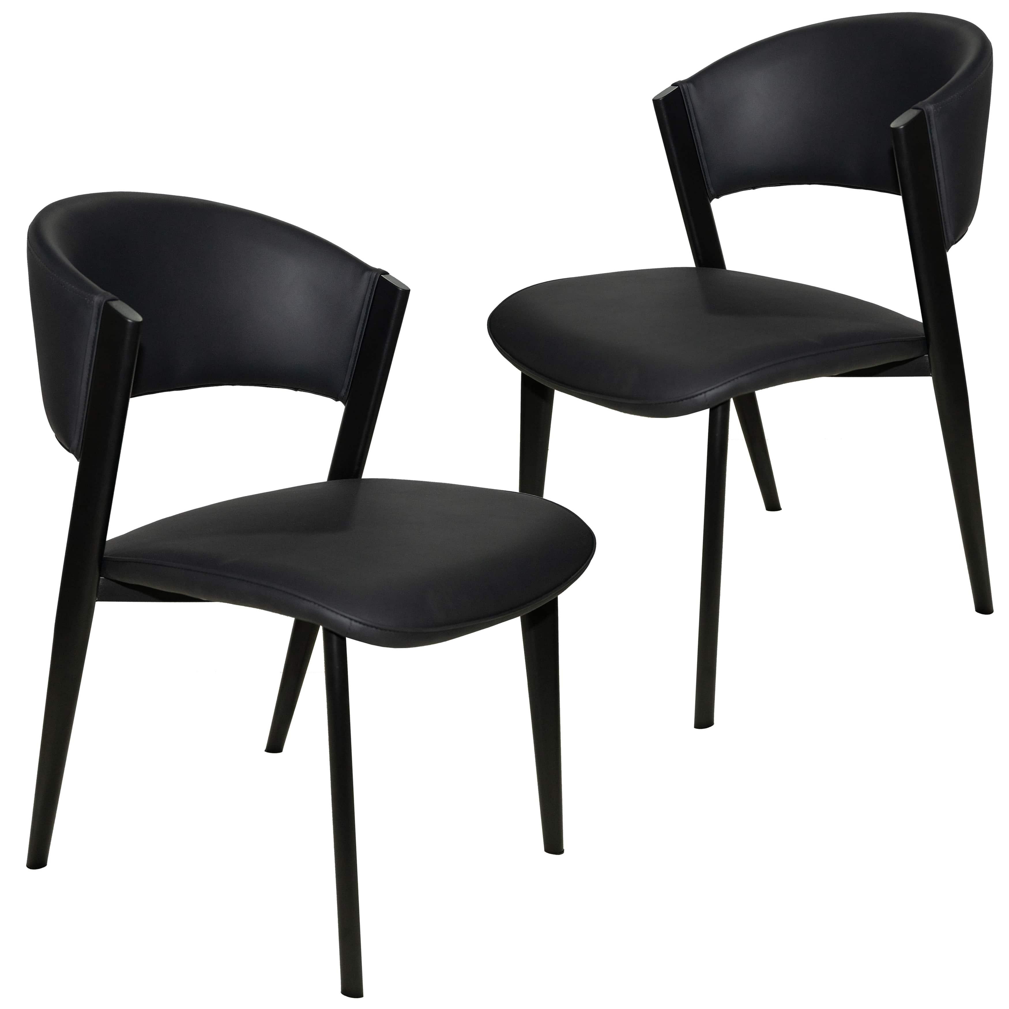 Aspen Dining Chairs Upholstered in Leather Kitchen Room Chairs with Black Metal Legs Set of 2 - Elax Furniture
