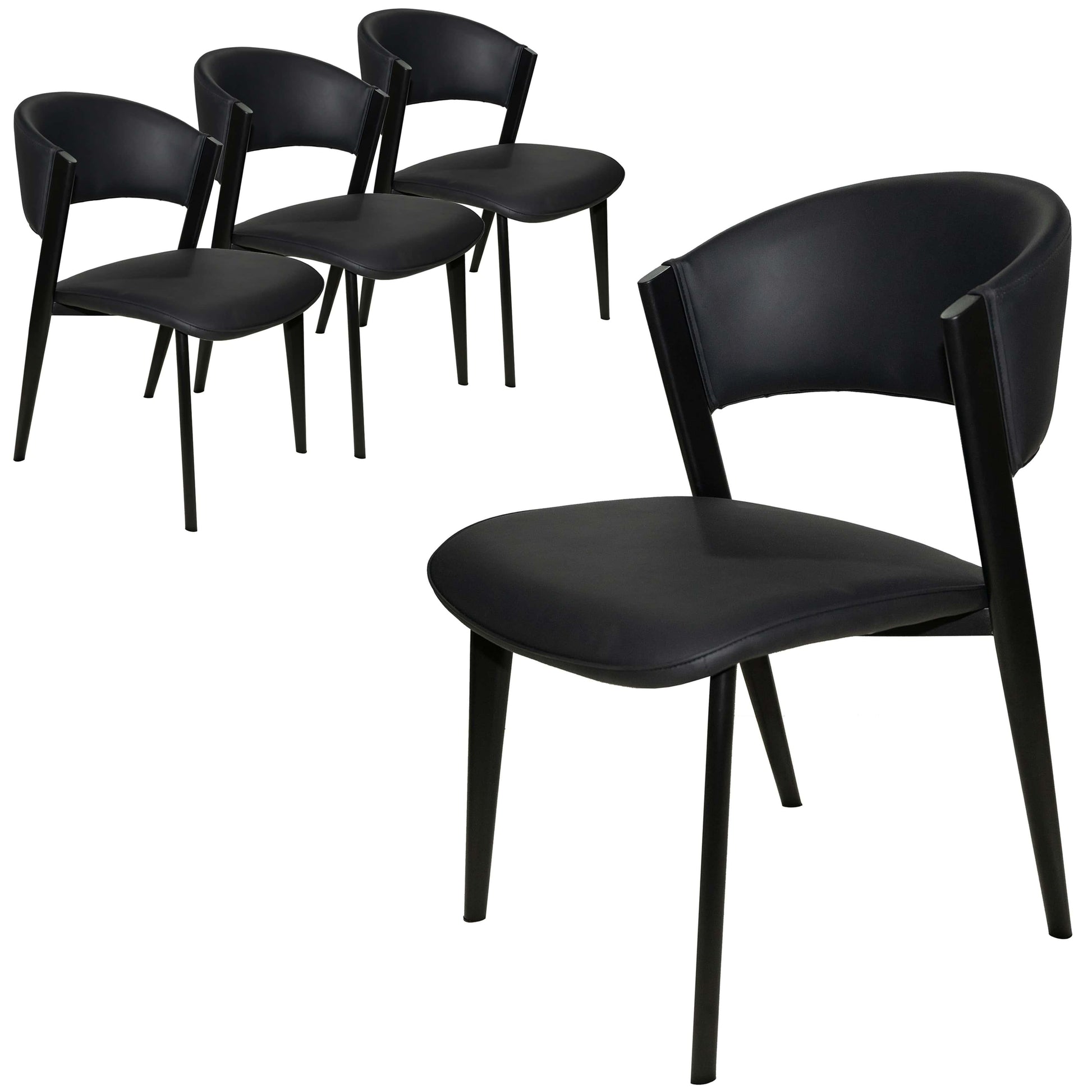 Aspen Dining Chairs Upholstered in Leather Kitchen Room Chairs with Black Metal Legs Set of 4 - Elax Furniture