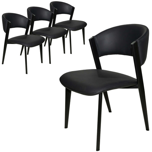 Aspen Dining Chairs Upholstered in Leather Kitchen Room Chairs with Black Metal Legs Set of 4 - Elax Furniture