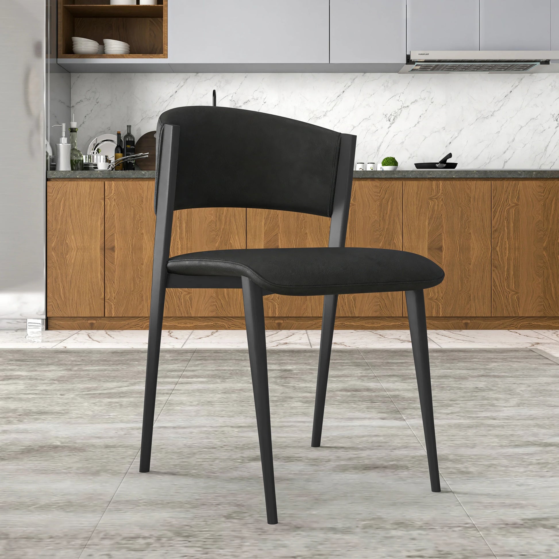 Aspen Dining Chairs Upholstered in Leather Kitchen Room Chairs with Black Metal Legs Set of 4 - Elax Furniture