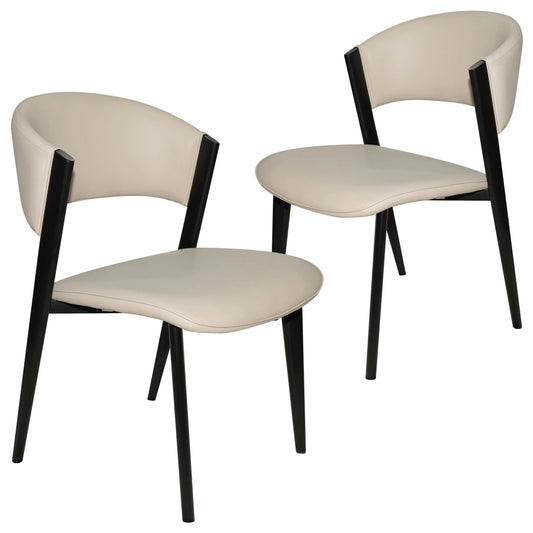 Aspen Dining Chairs Upholstered in Leather Kitchen Room Chairs with Black Metal Legs Set of 2 - Elax Furniture