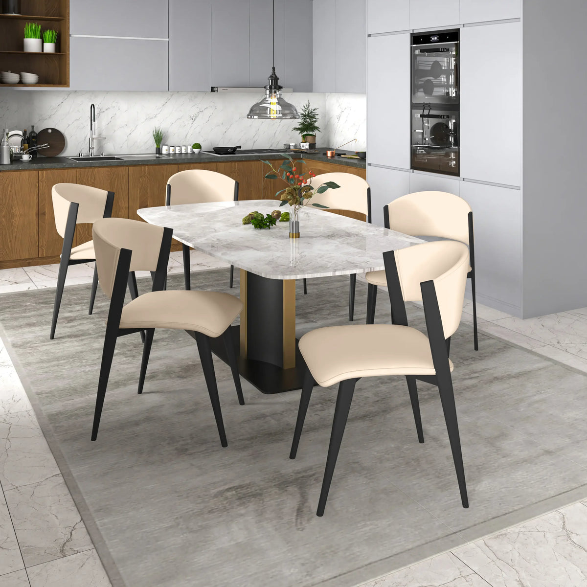 Aspen Dining Chairs Upholstered in Leather Kitchen Room Chairs with Black Metal Legs - Elax Furniture
