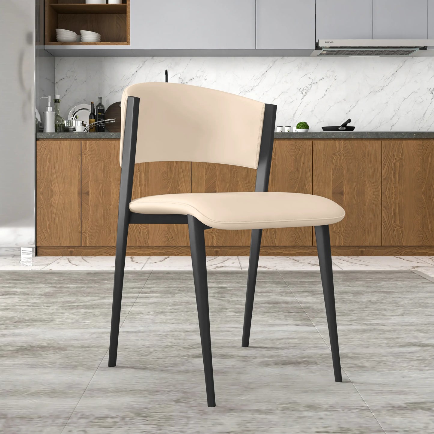 Aspen Dining Chairs Upholstered in Leather Kitchen Room Chairs with Black Metal Legs - Elax Furniture
