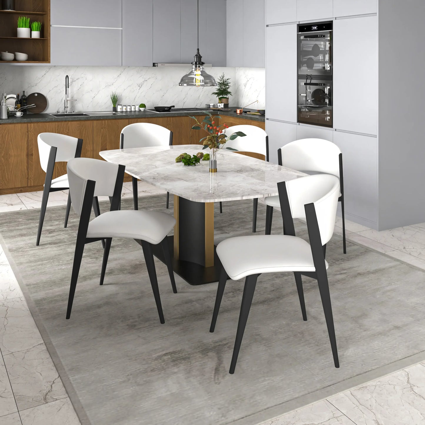 Aspen Dining Chairs Upholstered in Leather Kitchen Room Chairs with Black Metal Legs - Elax Furniture