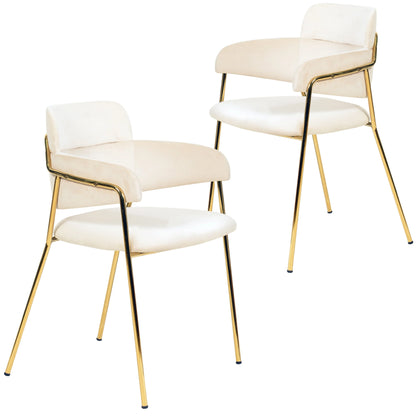 Axis Upholstered Dining Chair with Curved Open-Back Design and Gold Stainless Steel Legs Set of 2 - Elax Furniture
